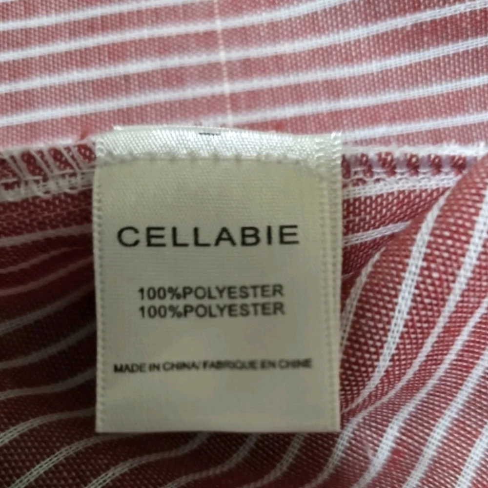 Cellabie Red/White Stripe Button Up Shirt Tunic Lonhg Sleeve XL 💵 - Picture 3 of 10